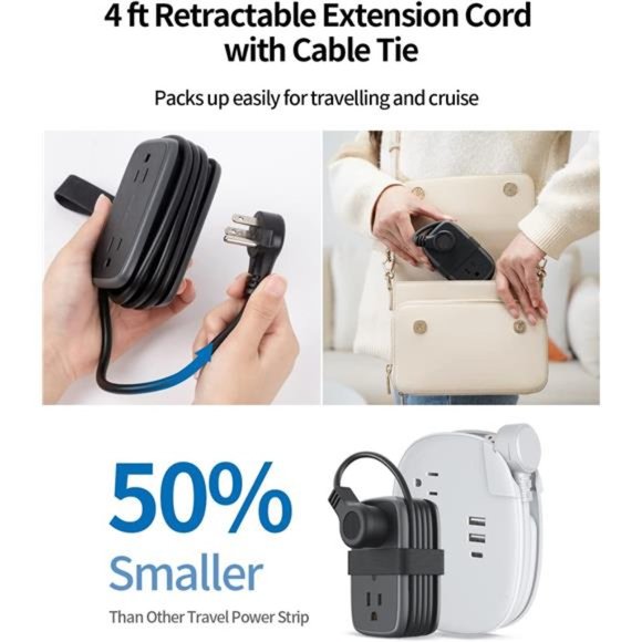 Power Strip with USB C Port, Flat Plug Extension Cord with 4 Outlets 3 USB - Picture 6 of 6